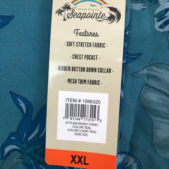 NWT seapointe mens tropical Hawaiian woven shirt blue XXL - Picture 3 of 5